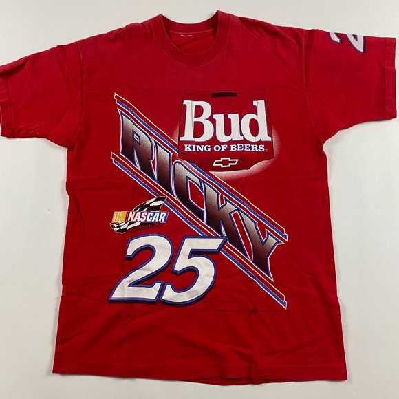 Vintage 90s Ricky Craven Budweiser NASCAR T Shirt Mens Large All Over Print - Picture 2 of 16